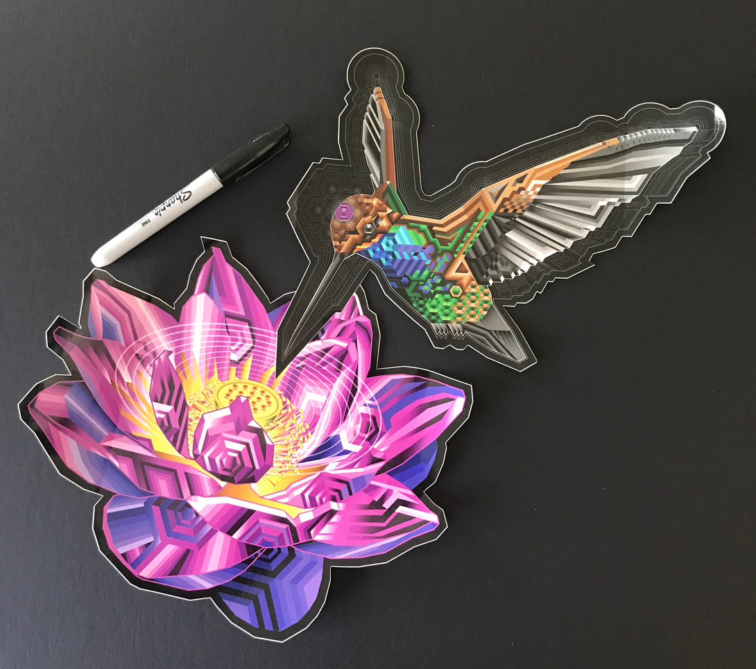 LOTUS AND HUMMINGBIRD STICKER SET
